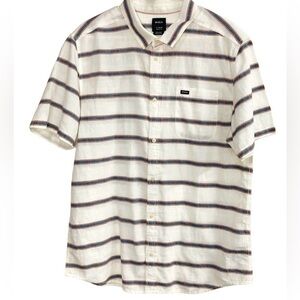 RVCA Mens Size XL White Stripe Button Front Short Sleeve Shirt Western Floral